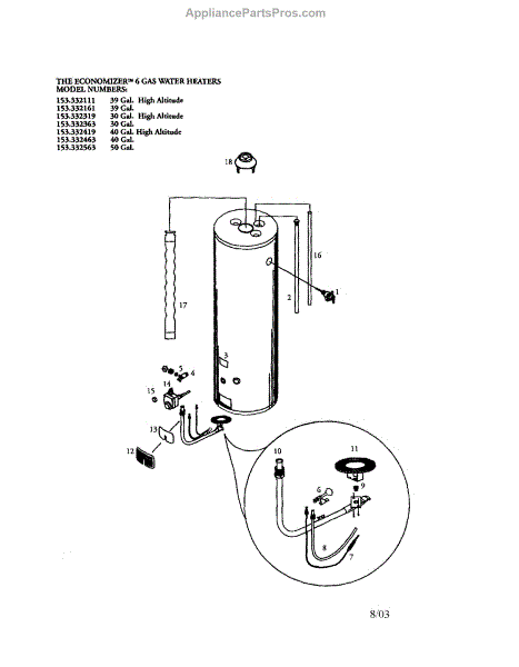 Parts for Kenmore 153.332363 (153332363, 153 332363): Water Heater ...