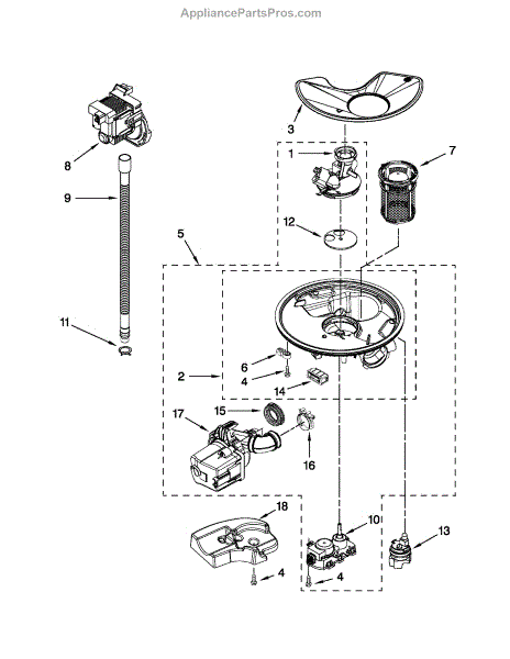 Parts for Kenmore 665.13293K112 (66513293K112, 665 13293K112): Pump and ...