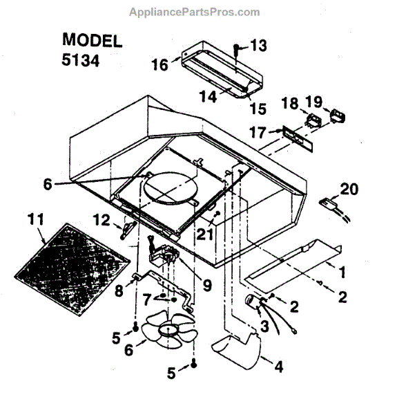 Parts for Kenmore 5134 Hood Assy Parts