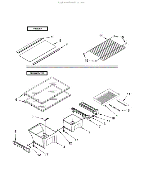 Parts for Kenmore 106.60213410 (10660213410, 106 60213410): Shelf Parts