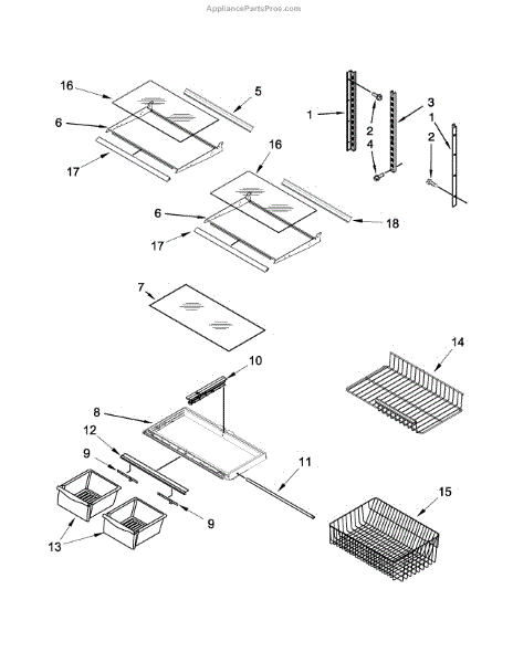 Parts for Kenmore 596.69313010 (59669313010, 596 69313010): Shelf Parts ...