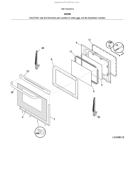 Parts for Kenmore 790.73433314 (79073433314, 790 73433314): Door Parts ...