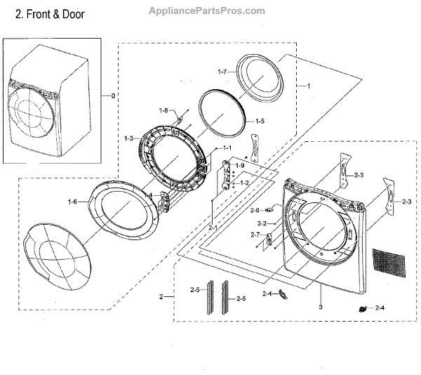 Parts for Samsung DVE45M5500W/A3-00: Frame Front & Door Parts