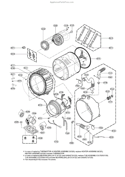 Parts for Kenmore 796.41392510 (79641392510, 796 41392510): Drum and ...