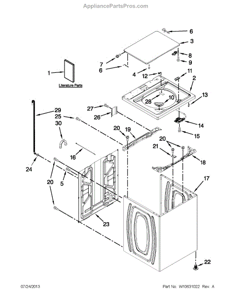 Parts for Kenmore 110.25102310 (11025102310, 110 25102310): Top and ...