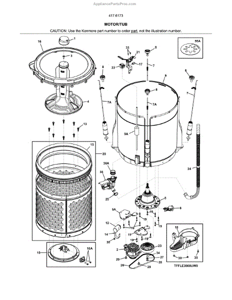 Parts for Kenmore 417.61733810 (41761733810, 417 61733810): Motor / Tub ...