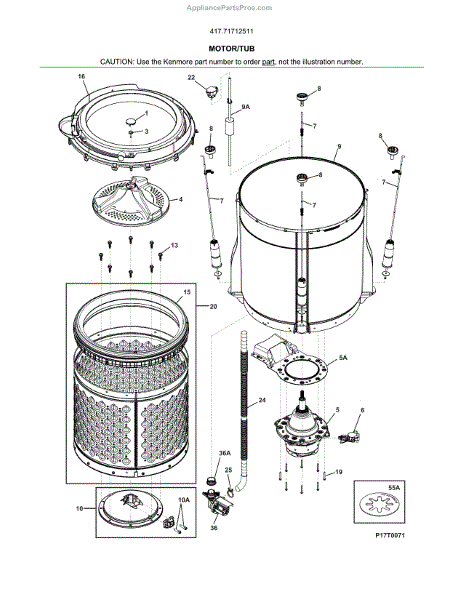 Parts for Kenmore 417.71712511 (41771712511, 417 71712511): Motor / Tub ...