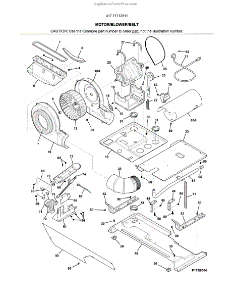 Parts for Kenmore 417.71712511 (41771712511, 417 71712511): Motor ...