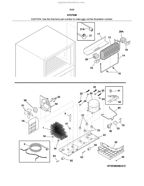 Parts for Kenmore 253.60082415 (25360082415, 253 60082415): System ...