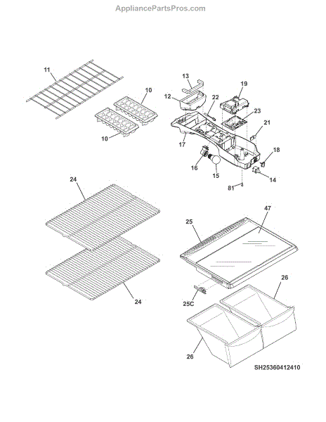 Parts for Kenmore 253.60412410 (25360412410, 253 60412410): Shelves ...