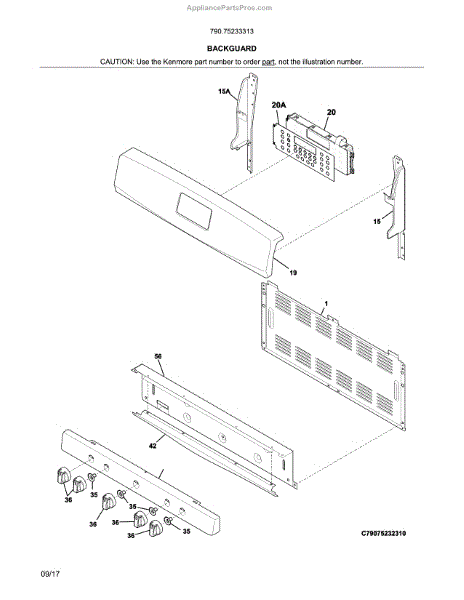 Parts for Kenmore 790.75233313 (79075233313, 790 75233313): Backguard ...