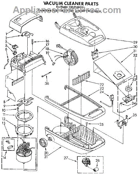 Parts for Kenmore 116.2148490 (1162148490, 116 2148490): Vacuum Cleaner ...