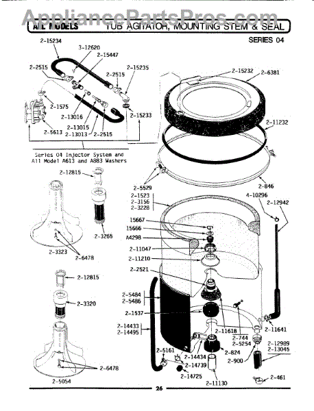 Parts for Maytag A412: Tub, Agitator, Mtg. Stem & Seal (ser 04) Parts