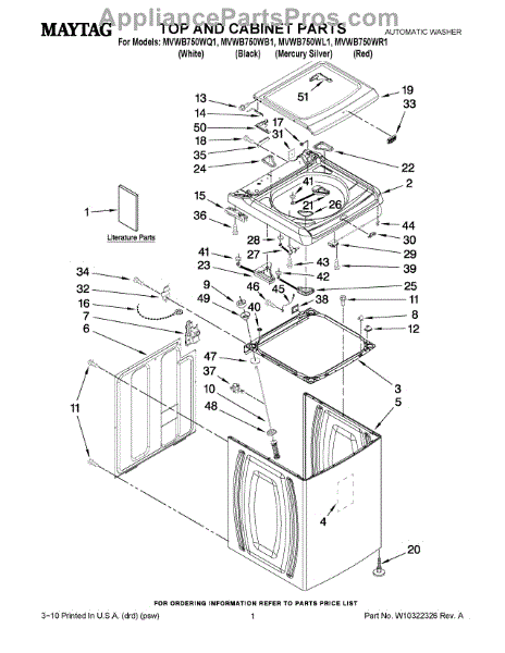 Parts for Maytag MVWB750WQ1: Top and Cabinet Parts - AppliancePartsPros.com