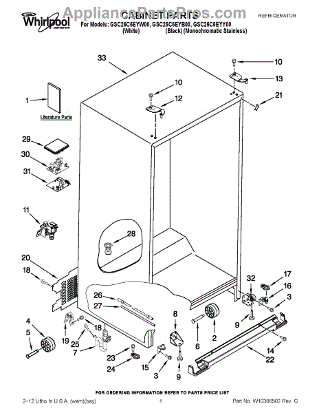 Parts for Whirlpool GSC25C5EYY00: Cabinet Parts - AppliancePartsPros.com