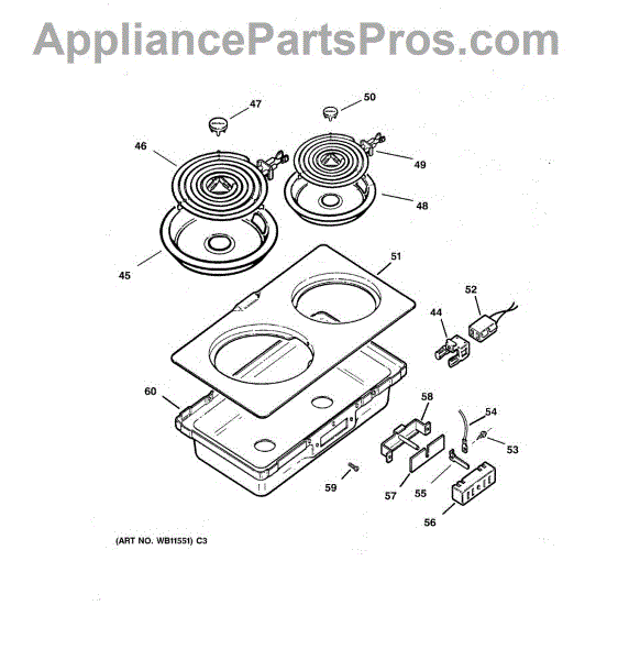 Parts for GE JXDC430R2BL Cooktop Parts