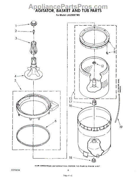 Parts for Whirlpool LA5200XTG0: Agitator, Basket and Tub Parts