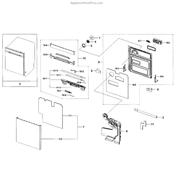 Parts for Samsung DW80H9930US/AA0000 Door Assy Parts