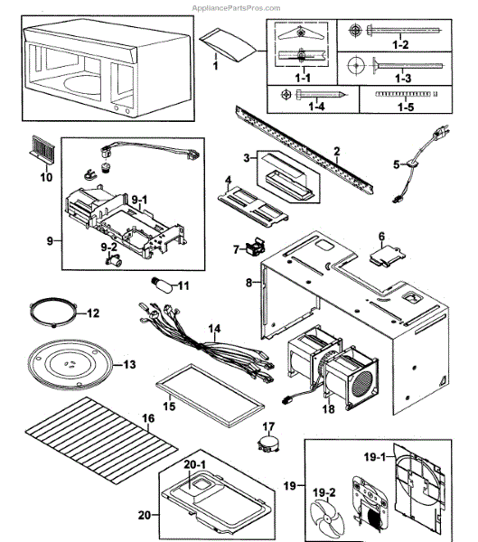 Parts for Samsung SMH8165STE/XAA-0001: Cabinet 1 Parts