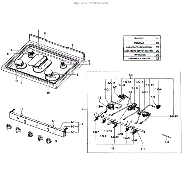 Parts for Samsung FX510BGS/XAA0002 Gas Range Cavity Assy Parts