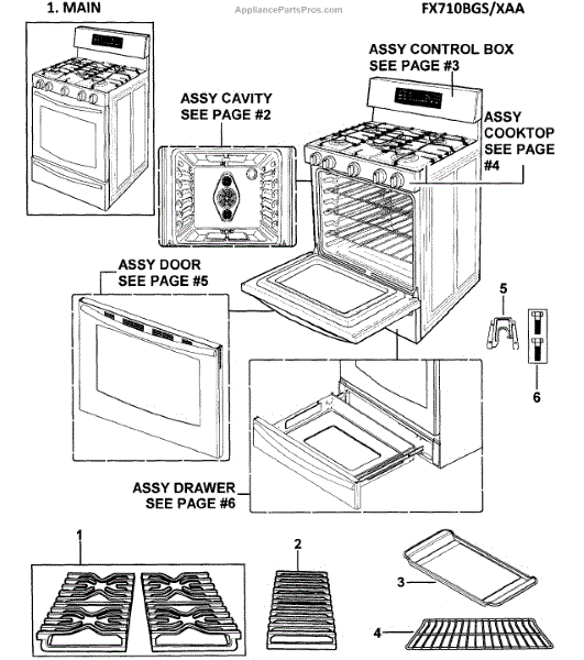 Parts for Samsung FX710BGS/XAA-0000: Gas Range Main Assy Parts ...