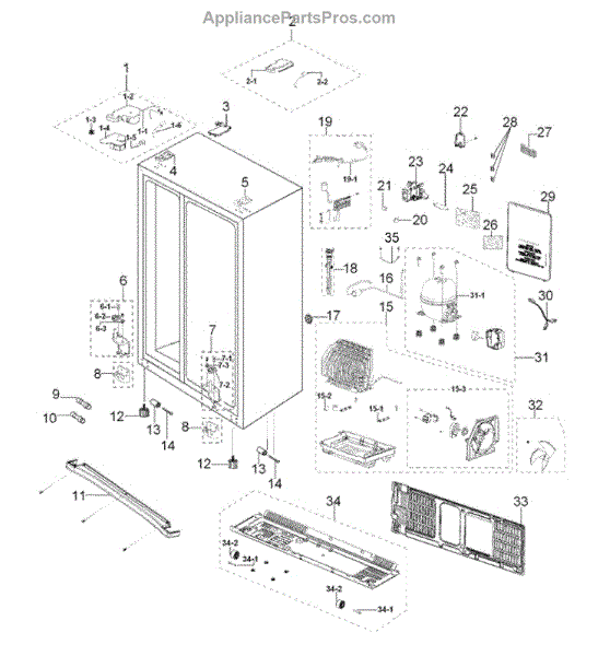 Parts for Samsung RS265TDBP/XAA: Cabinet Assy Parts ...