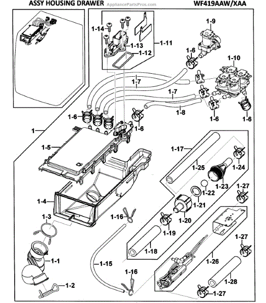 Parts For Samsung WF419AAW/XAA-0000: Housing Drawer Parts ...