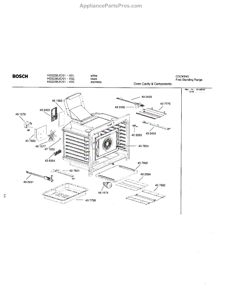 Parts For Bosch Hgs Uc Oven Cavity Components Parts Appliancepartspros Com