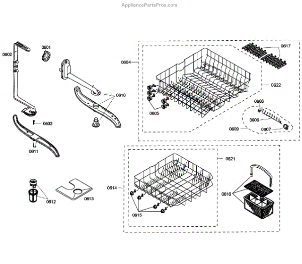 Parts for Bosch SHX43M05UC/50: Baskets Parts - AppliancePartsPros.com