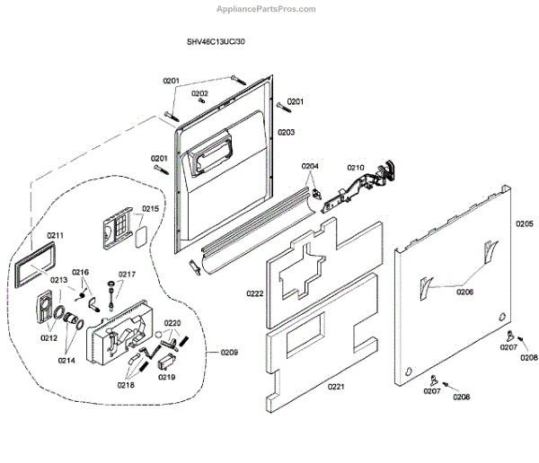 Parts for Bosch SHV46C13UC/30 Door Assembly Parts
