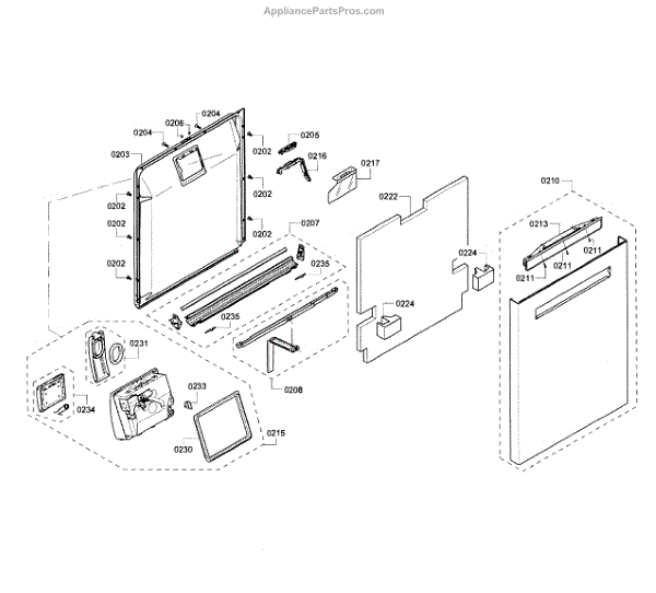 Parts for Bosch SHP65T55UC/02 Door Assembly Parts