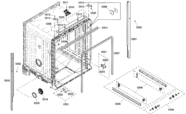 Parts for Bosch SHE4AM16UC/01: Cabinet Assembly Parts