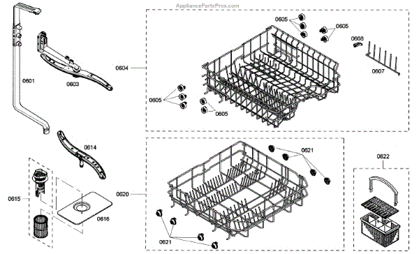 Parts for Bosch SHE4AM16UC/01: Racks Assembly Parts