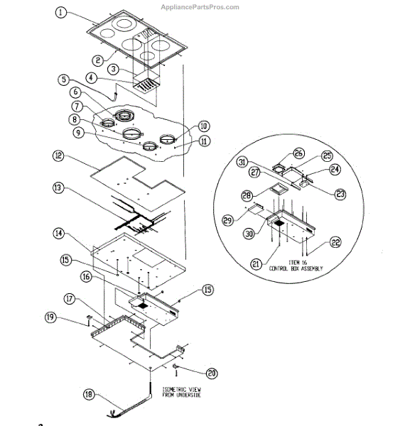 Parts for Dacor ETT365B Cooktop Parts