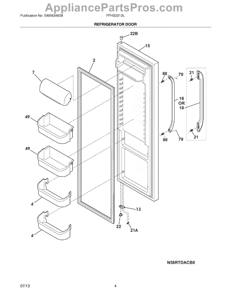 Parts for Frigidaire FFHS2313LPC: Refrigerator Door Parts