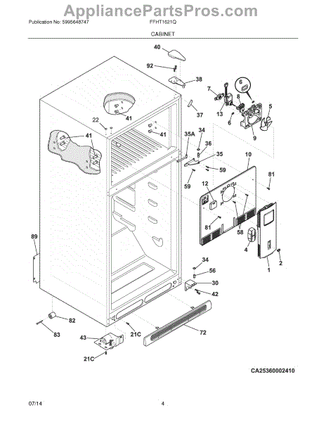Parts for Frigidaire FFHT1621QS0: Cabinet Parts - AppliancePartsPros.com