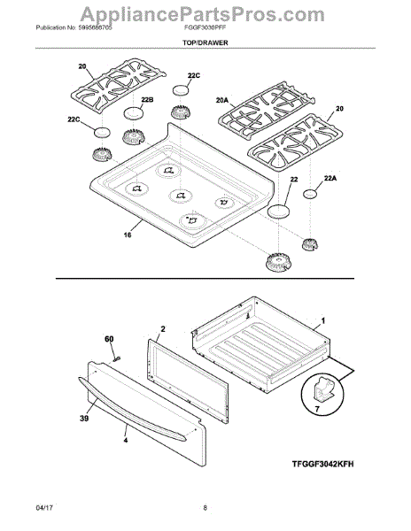 Parts For Frigidaire Fggf3030pff: Top   Drawer Parts 