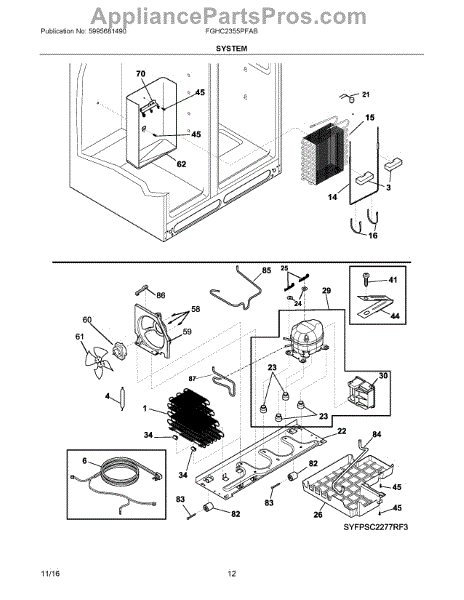 Parts for Frigidaire FGHC2355PFAB: System Parts - AppliancePartsPros.com