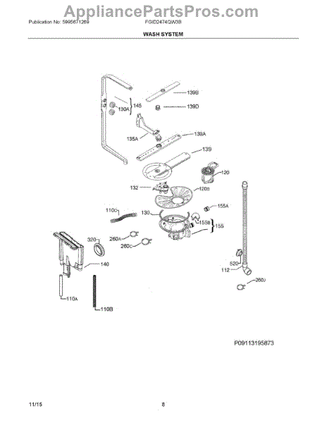Parts for Frigidaire FGID2474QW3B: Wash System Parts
