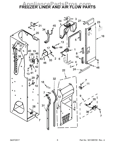 Parts for KitchenAid KBSD608ESS01: Freezer Liner and Air Flow Parts
