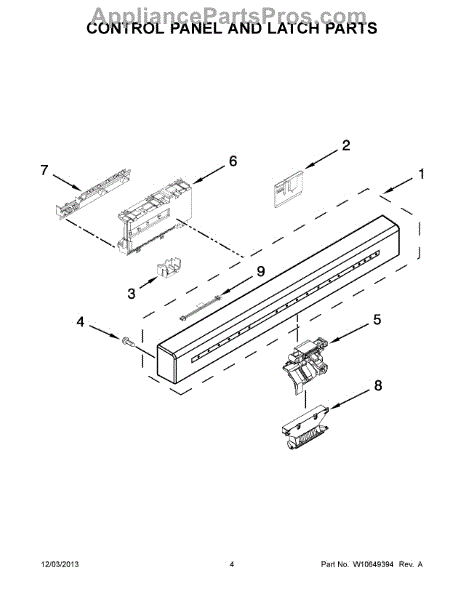 Parts for KitchenAid KDFE304DWH0: Control Panel and Latch Parts