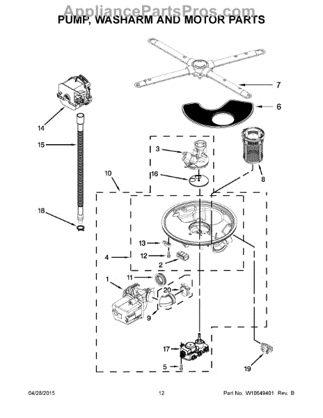 Parts for KitchenAid KDTE334DSS0: Pump, Washarm and Motor Parts