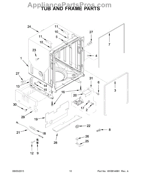 Parts for KitchenAid KDTM354DSS4: Tub and Frame Parts
