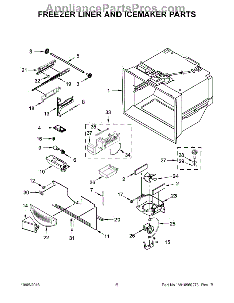 Parts for KitchenAid KFCS22EVMS8: Freezer Liner and Icemaker Parts ...