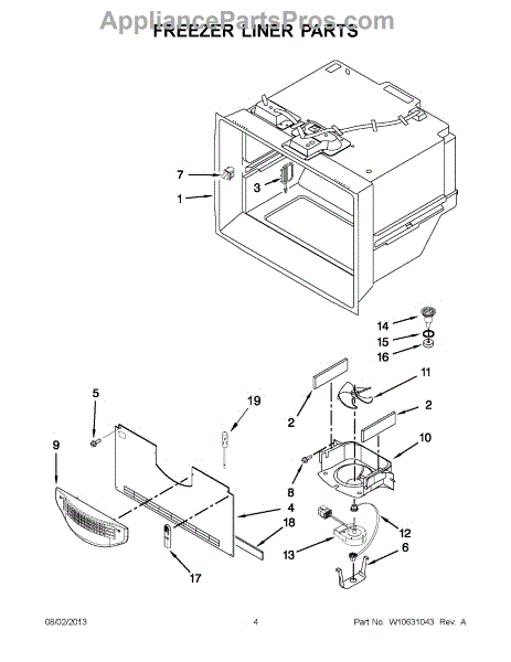 Parts for KitchenAid KFIS29BBBL02: Freezer Liner Parts