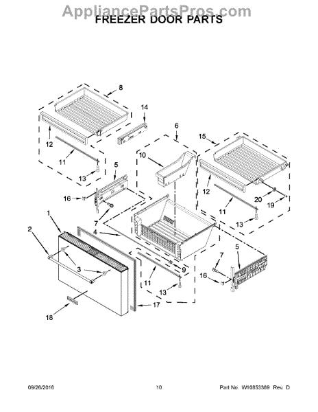 Parts for KitchenAid KRMF706EBS01: Freezer Door Parts