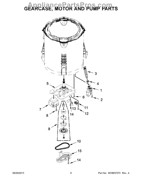 Parts for Maytag 7MMVWC100DW1: Gearcase, Motor and Pump Parts