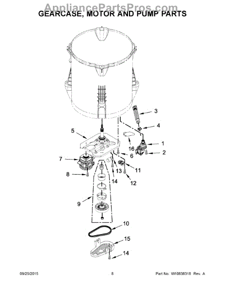 Parts for Maytag MVWC555DW1: Gearcase, Motor and Pump Parts ...