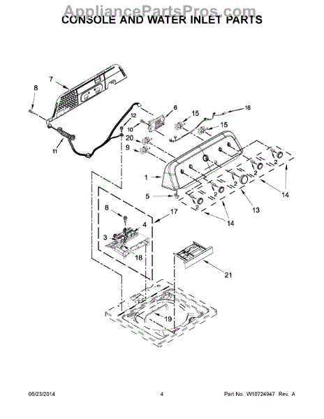 Parts for Maytag MVWX655DW0: Console and Water Inlet Parts