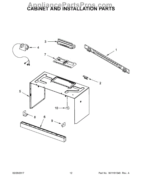 Parts for Whirlpool UMV1160CB3: Cabinet and Installation Parts